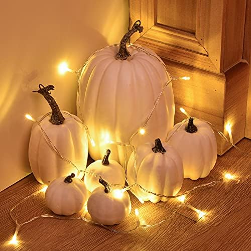 Lvydec 7pc Assorted Size White Pumpkins Craft Pumpkins for Halloween Thanksgiving Autumn Festive Party Supplies