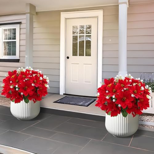 Christmas Artificial Flowers for Outdoors 12PCs Red Faux Poinsettia