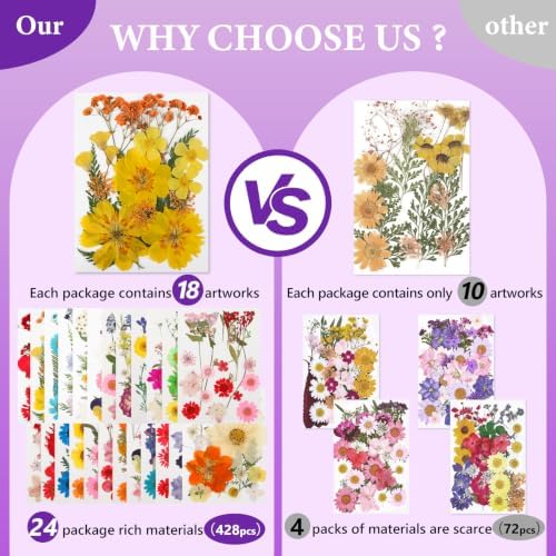 428 Pcs Dried Pressed Flowers for Resin,Real Nature Dried Flowers for Craft
