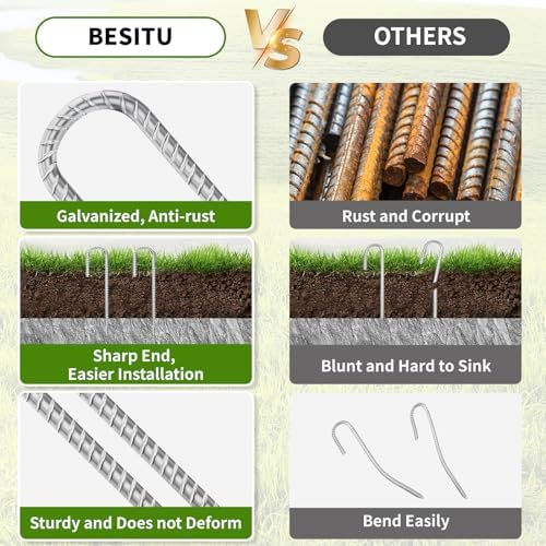Besitu 12 Inch Ground Stakes Heavy Duty J Hook 30-Pack Metal Spikes Galvanized Ground Hooks Anchors Rebar Ground Stakes for Fence Tent Gazbo Bounce House and Outdoor Decorations Inflatables