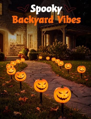 Halloween Outdoor Pathway Lights, 4-Pack LED Pumpkin Stake Lights