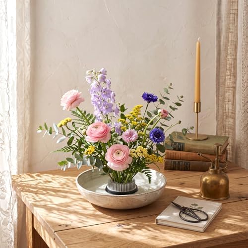 Sliner 8 Pcs 3.15 x 0.43 Inch Floral Frog Round Brass Flower Holder, Silver