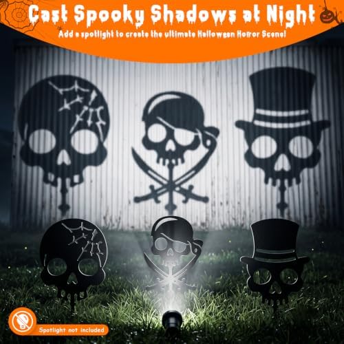 KODIBO Halloween Decorations Outdoor 3-Pack Metal Skull Garden Stakes