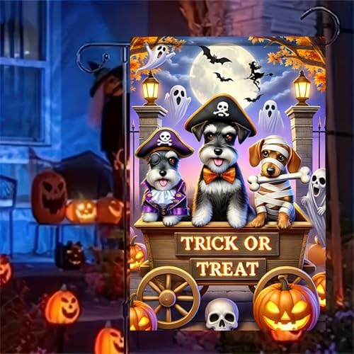 BlissYard Halloween Garden Flag Pirate Schnauzer 12x18 Inch Polyester