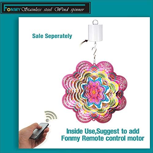 FONMY Wind Spinner 3D Stainless Steel by Laser Cut Indoor/Outdoor Garden Decoration Crafts Ornaments Kinetic Yard Art Decorations 6 inches Pink Flower Mandala Wind Spinners