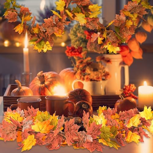 2Pack 11.8FT Fall Maple Leaf Garland Yellow Green Thanksgiving Fall Decor