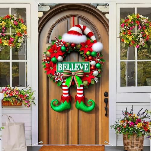 BlissYard Christmas Door Cover Believe Elf 35x71 Inch Polyester