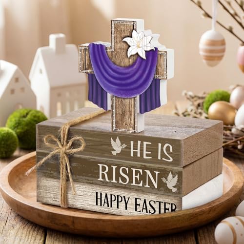 4 Pcs Table Decorations Tiered Tray Decorations Mini Wooden Books Signs for Office Shelf Classroom Tabletop Bookshelf(Easter)