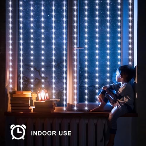 7.9ft x 6ft Curtain Lights Solar with Timer, 144 LED Outdoor Curtain Lights