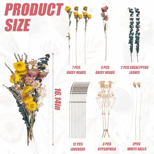 Pink Yellow Dried Flowers Bouquet Set Rustic Boho Flowers