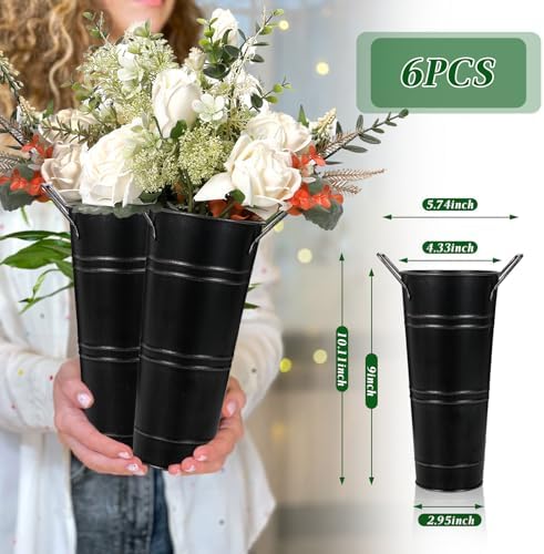 9 Inch High Galvanized Bucket Vase w/Handle 6Pcs White Metal Vases