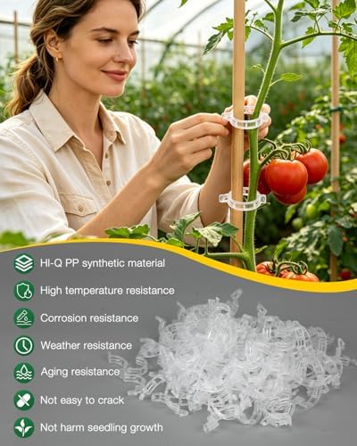 300Pcs Tomato Clips,Transparent Garden Plant Clips,Plastic Trellis Clips for Tomatoes,Cucumbers,Vines, Reusable Plant Support Clips, Gardening Supplies to Grow Upright