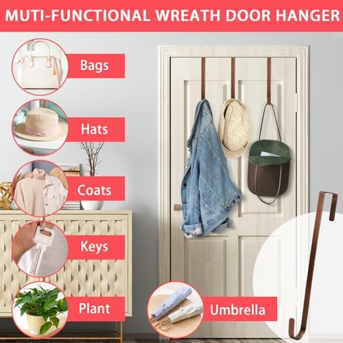 12" Wreath Hanger Over The Door Hooks, Non Scratch Metal Wreath Door Hanger
