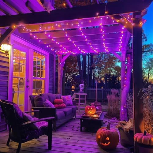 JMEXSUSS 400LED Orange and Purple Halloween Lights Indoor Outdoor