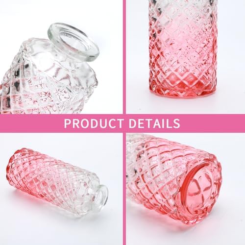 Pink Glass Bud Vase Set in Bulk, 9pcs Mini Vintage Flower Vases
