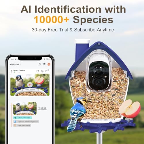 Smart Bird Feeder with Camera Solar Powered 2K HD Live Video with 32GB Card