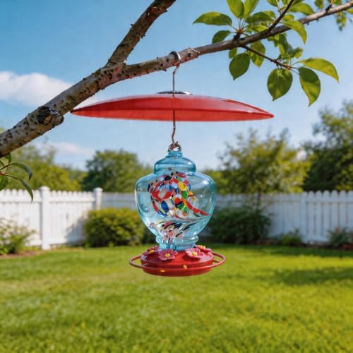 13" Large Glass Rain Cover for Bird Feeder, Red Weather Guard Dome Shield