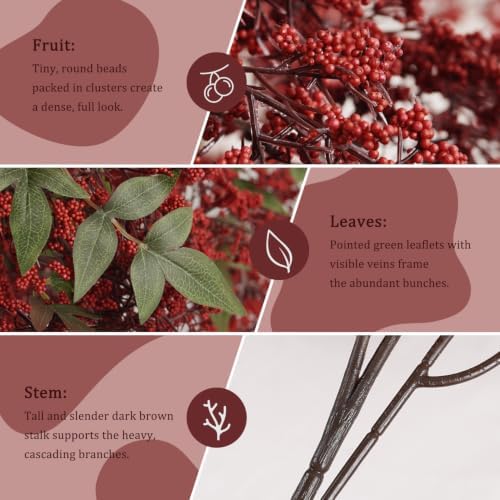 1 Pcs Artificial Berry Stem 36" Realistic Flowers Picks Branches Faux Stem Spray DIY for Holiday Seasonal Farmhouse Mantel DIY Home Decorations (Burgundy)