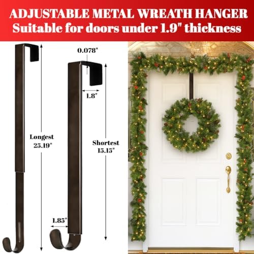 Metal Wreath Hanger for Front Door, Adjustable Nickel Wreath Hanger
