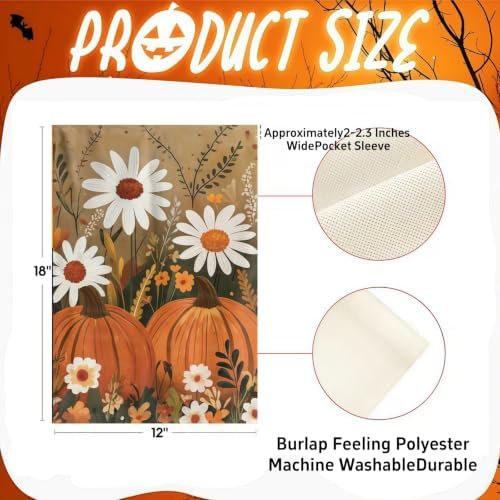 Pumpkin Daisy Garden Flags 12x18 Double Sided, Fall Yard Flags for Outside