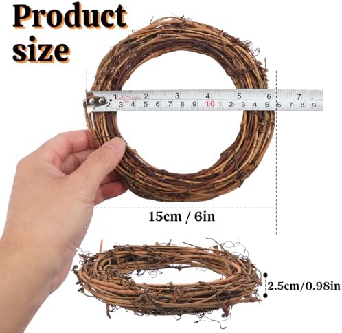 16 Pcs 6 Inch Natural Grapevine Wreath Set, Natural Rattan Wreath,Hand-Woven 6 Inch Vine Branch Wreaths, Perfect for DIY Crafts, Christmas Decorations, and Wedding Supplies