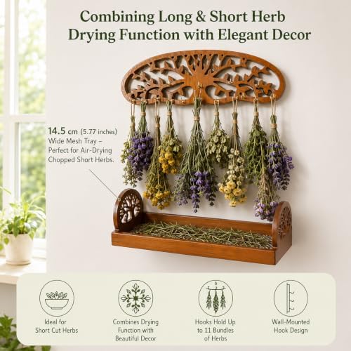 Herb Drying Rack Hanging, 2-in-1 Drying Station with Fine Mesh Tray