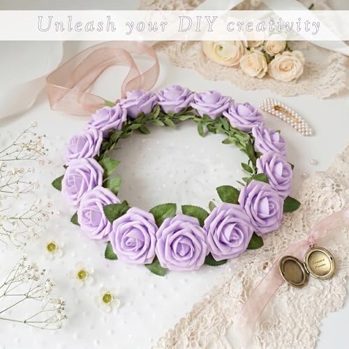 16 Pcs Purple Artificial Flowers, Fake Roses with Stems