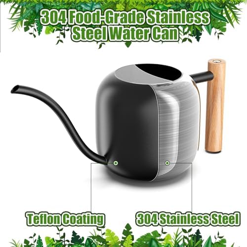 Green Moon 1.2L/41oz Metal Metal Watering Can with Long Spout, Black
