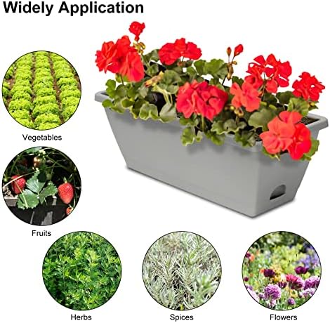 Window Box Planter, 6 Pcs 17" Flower Rectangle Planters Boxes, Light Gray