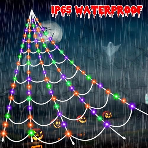 Halloween Decorations Outdoor Spider Webs: 17.4Ft Light Up Spider Web Decor