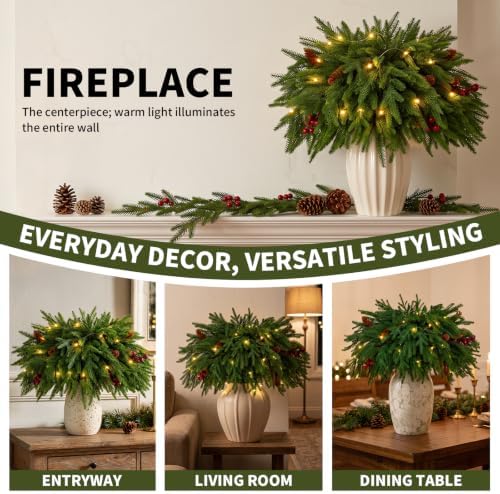 VivaFaux Artificial Norfolk Pine Branches, 20-Piece Set with LED Lights