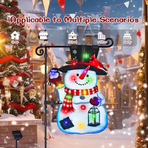 28x40 Lighted Christmas Snowman Garden Flag, 8 Modes Solar LED