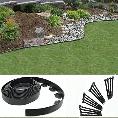Garden Edging，40ft Landscape Edging with 40 Spikes for Lawn 2 Inch Tall(Black, 40FT)