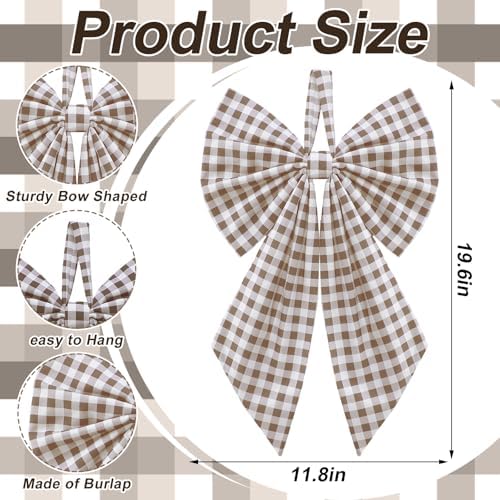 Suncalla 2 Pcs Beige Brown Christmas Gingham Wreath Bows 18'' x 12''