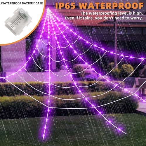 250 LED Halloween Spider Web Light, 200" Large Light Up Spider Web