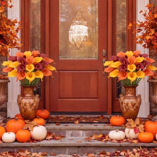 24 Pcs Halloween&Fall Flower Picks 14", Orange, Burgundy, Light Orange