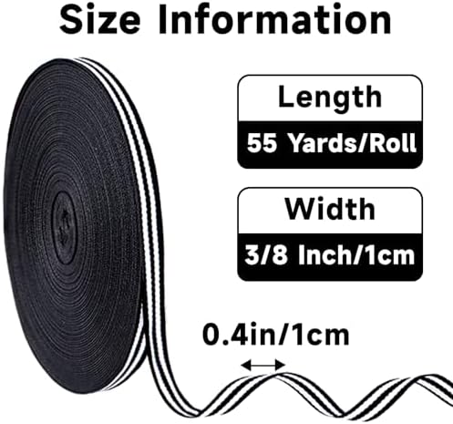 KINGLAKE Black and White Striped Ribbon - 3/8 Inch x 55 Yards