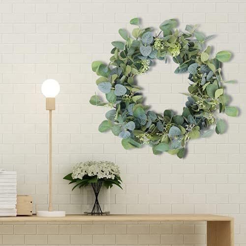 Eucalyptus Wreaths for Front Door 20", Handmade Green Leaves Wreath for Summer, Spring and All Seasons, Greenery Floral Wreath for Wall and Outside