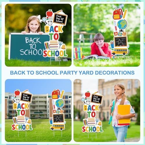 2 Pieces Back to School Yard Signs Large First Day of School Lawn Sign with Stakes Outdoor School Decorations Waterproof Lawn Stakes for Garden Lawn Yard Party Decoration and Supplies