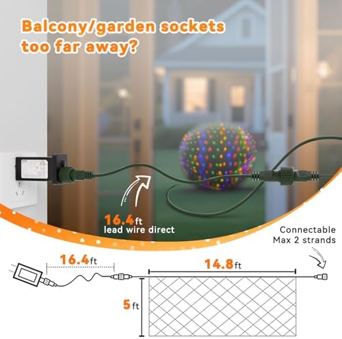 LitHome 14.8FT x 5FT Christmas Net Lights Outdoor Mesh Lights Connectable