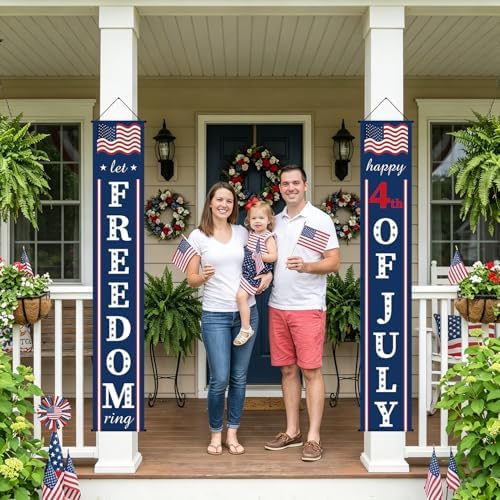 4th of July Decorations Outdoor - USA 250th Anniversary Porch Signs - 71" x 12" Patriotic July 4th Independence Day Door Banners, America 250 Years of Freedom Front Door Decorations (Freedom)