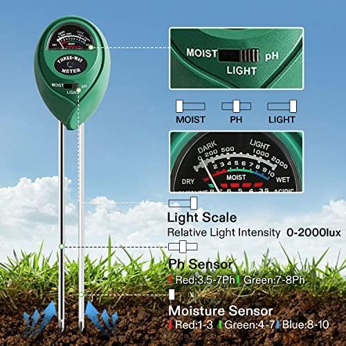 VIVOSUN Digital pH and TDS Meter Kits and Soil Tester, 3-in-1 Plant Moisture Meter Light and PH Tester for Home