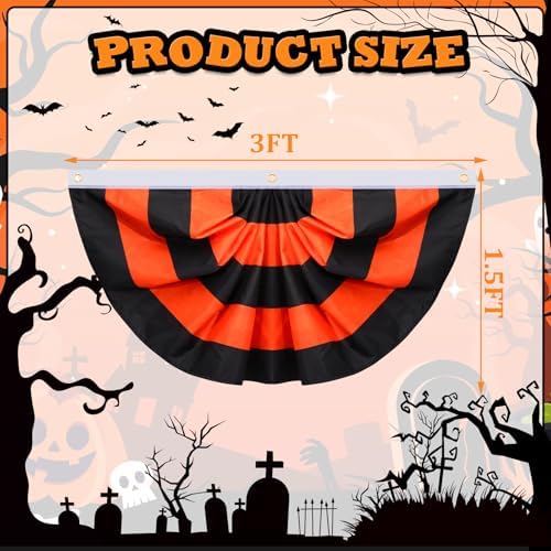 Augshy 4 Pack Halloween Bunting Fan Flags, Black Orange Pleated Half Banner