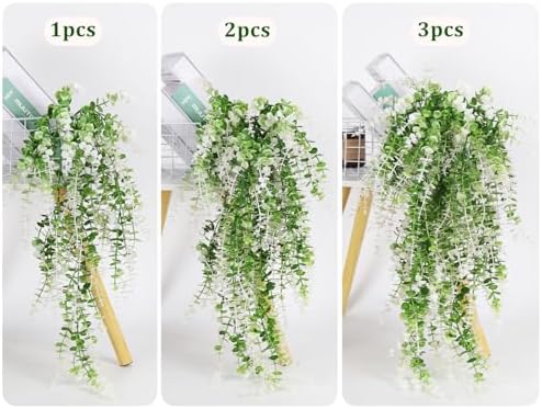 RECUTMS Fake Monkey Plants Hanging Eucalyptus Vine Faux White Hanging Plant