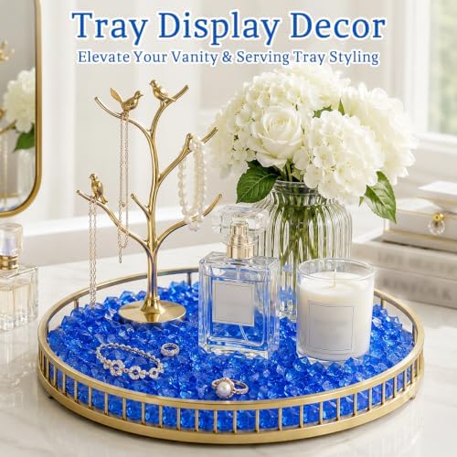 160PCS Blue Acrylic Ice Rocks, Fake Ice Cubes for Vase Fillers, Table Decor