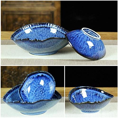 WANDIC Floral Arranging Vase, Blue Irregular Oval Shape Ceramic Ikebana Vases with 3.5cm Mini Round Flower Frog for Ikebana Floral Arrangement Art Home Decor
