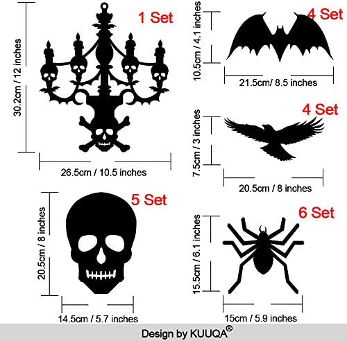 KUUQA Halloween Hanging Decorations Ceiling Decoration of Chandelier Bat Crow Spider Skull for Haunted House Decoration, Set of 20