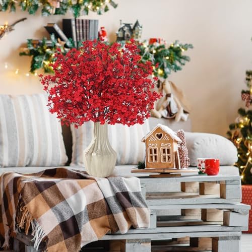 5 Pcs Fake Flowers, Real Touch Babys Breath Artificial Flowers, Red