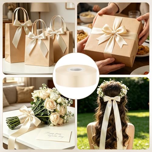 1 in 30 Yards Cream Satin Ribbon for Gift Wrapping Easter Wedding Decor