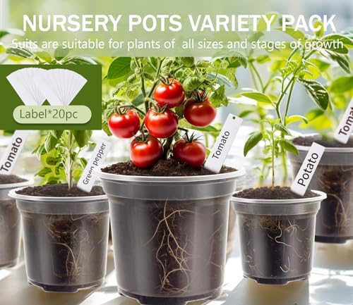30 Pack Clear Nursery Plant Pots, 3.5/4/5 In with Drainage Holes, 20 Labels